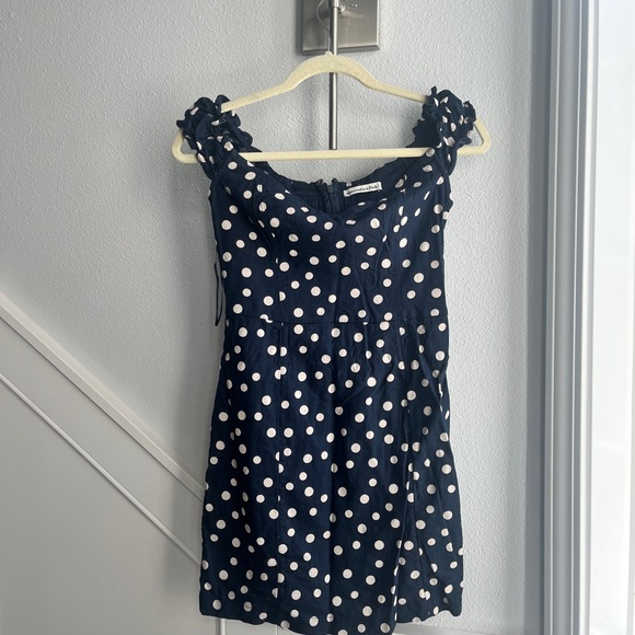 Abercrombie & Fitch Navy Linen Polka Dot Mini Dress Linen Blend size small tall - Picture 7 of 9